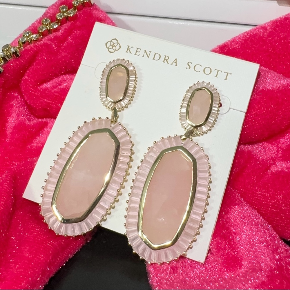 Kendra Scott Vintage Kaki Gold Rose Quartz Earrings